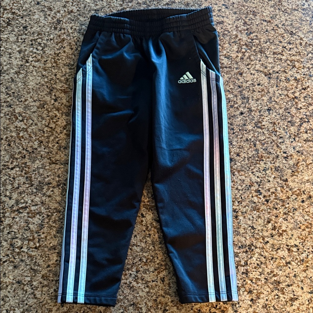 Adidas Kids Black Joggers with Multicolor Stripes